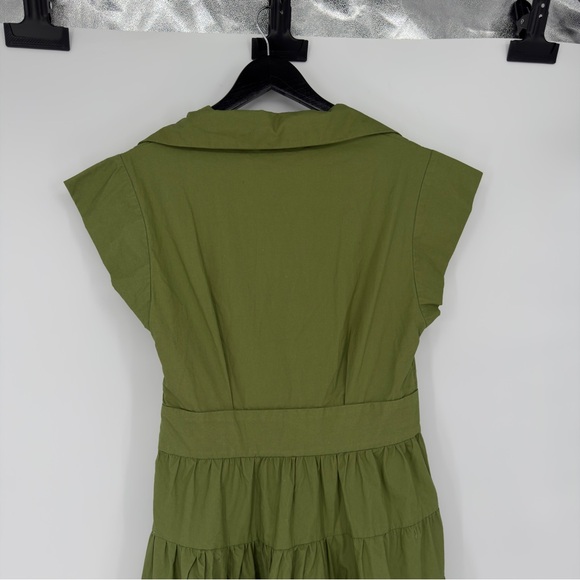 NEW DELUC Green Olive Frilly Mini Tiered Dress Sz Medium - Picture 7 of 7